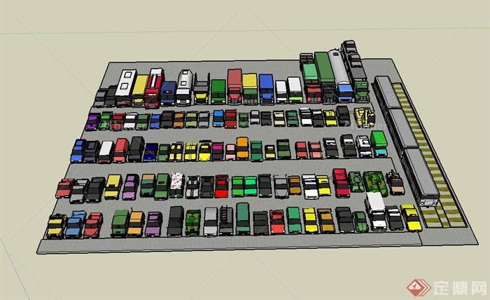 某停车场不同的交通工具设计su模型[原创]