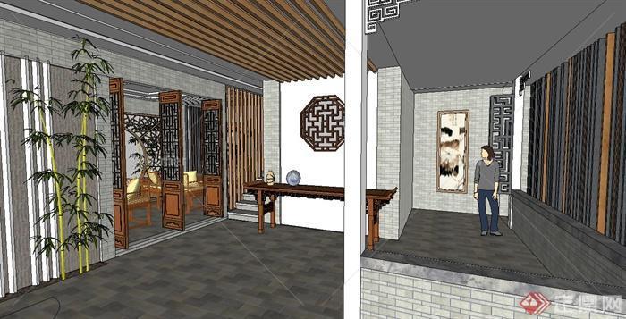 某现代中式风格茶餐厅设计su模型[原创]