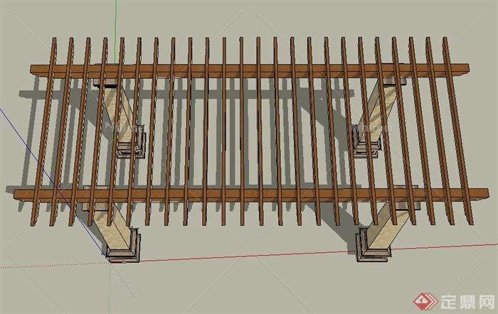 长条形木廊架设计SU模型[原创]