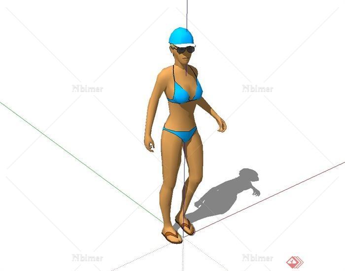 十种不同姿势的沙滩比基尼美女设计su模型