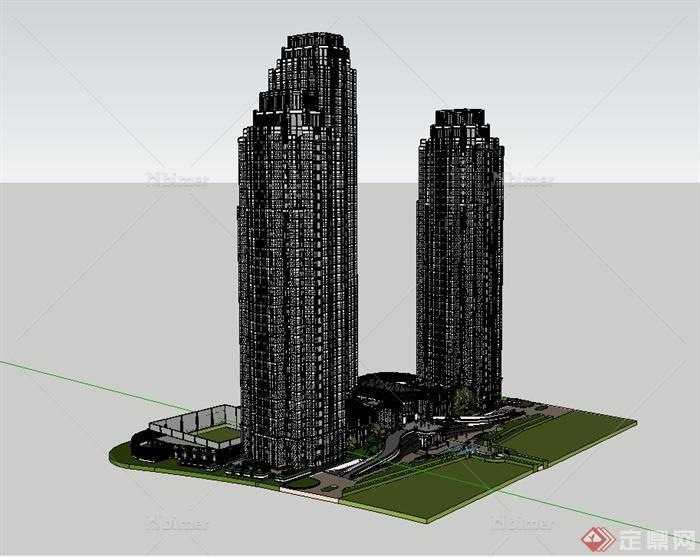 某现代风格高层商业住宅楼建筑设计SU草图大师模