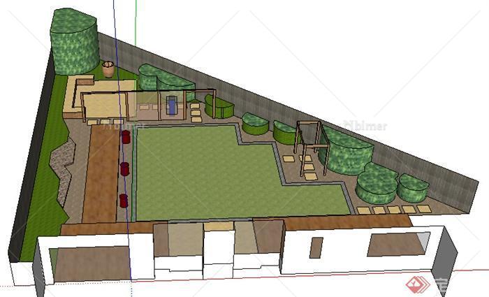 小型现代庭院景观设计su模型