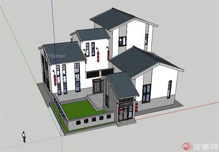新中式别墅建筑设计SU模型