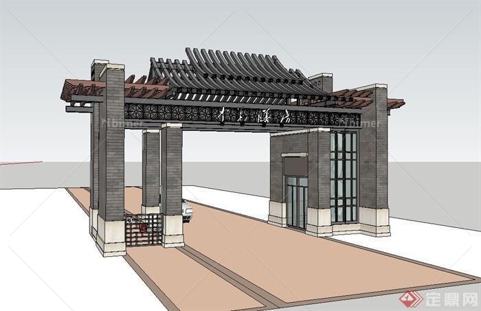现代中式小区入口大门设计su模型[原创]