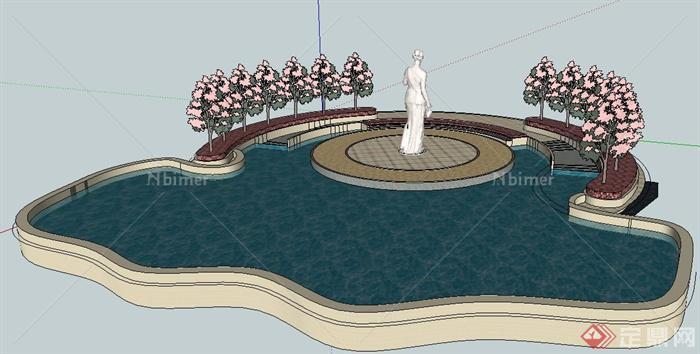 现代不规则雕塑景观水池su模型