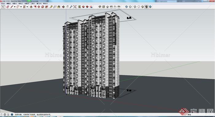 某居住区现代风格高层住宅建筑SU模型图