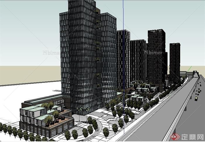 某现代风格城市综合圈建筑设计SU模型