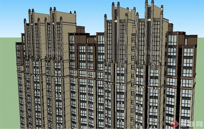 art-deco风格高层住宅楼建筑方案su精致设计模型