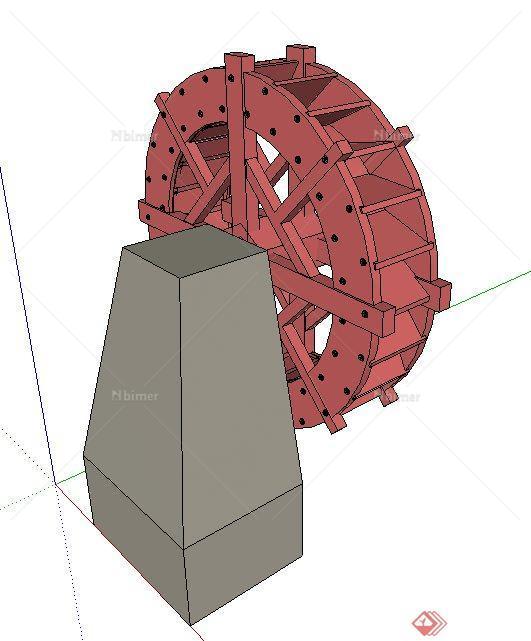 园林景观节点木质水车小品设计SU模型