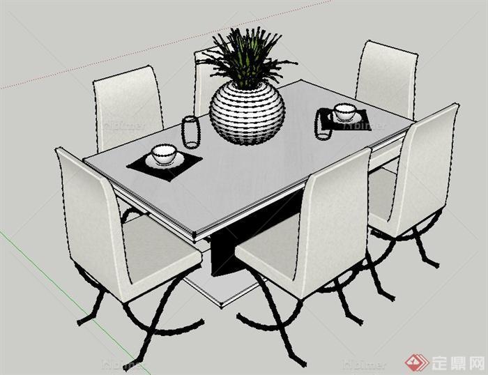现代简约室内六人餐桌椅设计SU模型