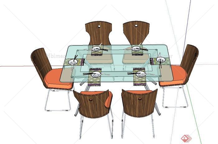现代简约风格六人餐桌椅设计SU模型