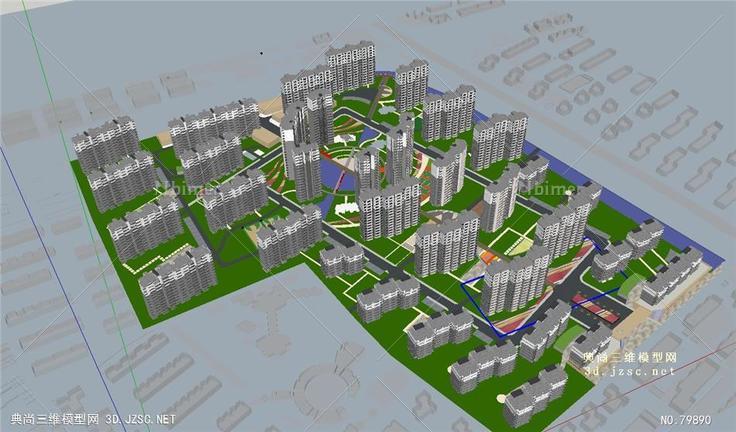 易森设计SU草图大师居住区小区景观规划设计模型