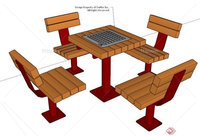 某现代风格户外桌凳组合su模型