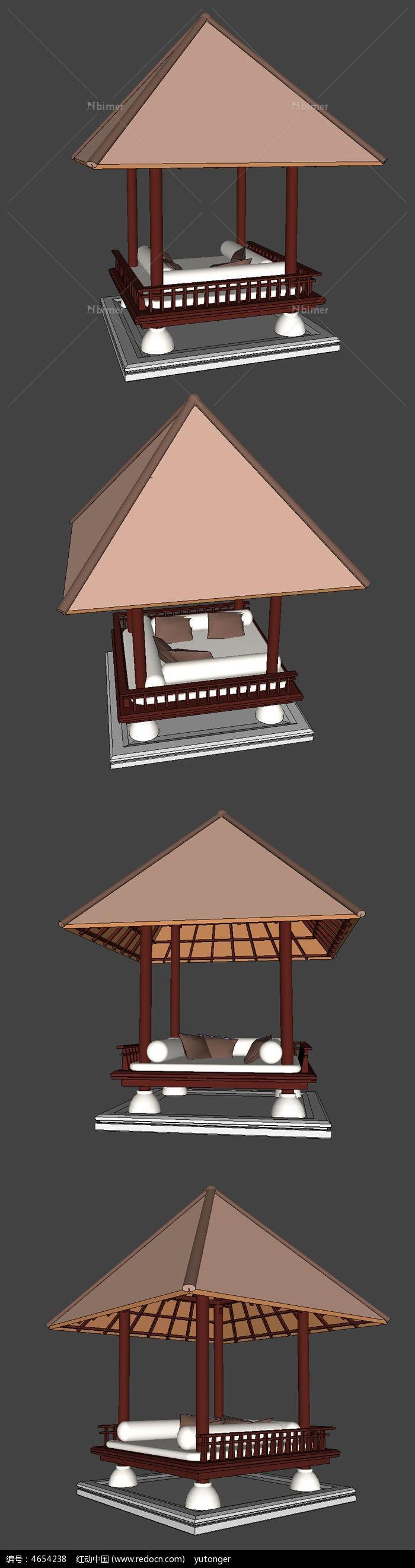 中式木雕凉亭模型SU设计