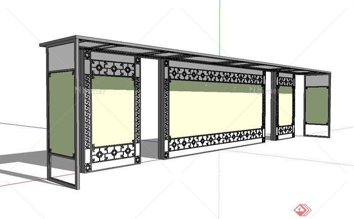 某现代中式风格停车站廊架设计su模型[原创]