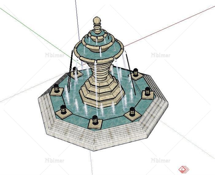 某景观圆形喷泉设计SU模型