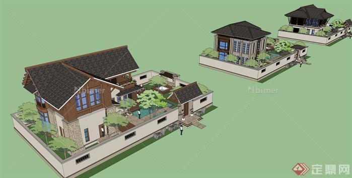 某东南亚小花园别墅建筑方案设计SU模型[原创]