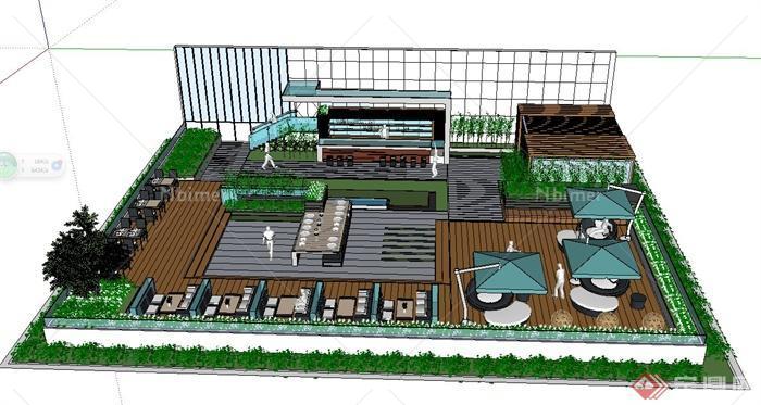 某现代屋顶花园餐厅设计SU模型[原创]