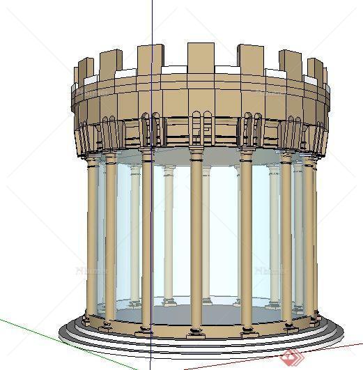 现代风格圆柱体景观亭设计su模型