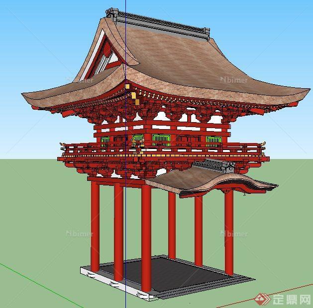 古典中式红色景观亭su模型