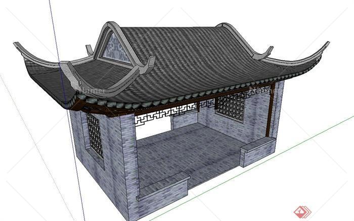 古典中式四角景观休闲亭子设计SU模型