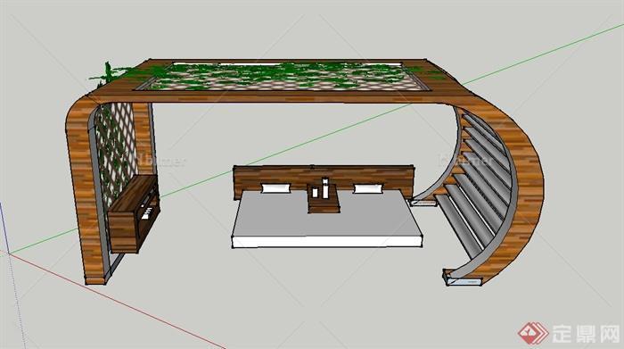 某庭院木质廊架设计SU模型