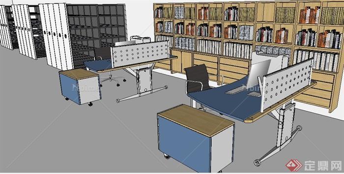 现代二层图书馆室内装修设计su模型[原创]