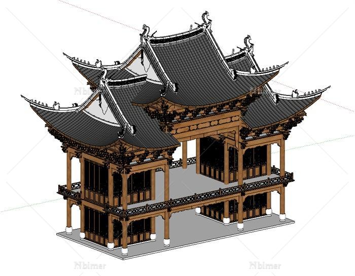 古典中式风格戏楼戏台建筑设计su模型