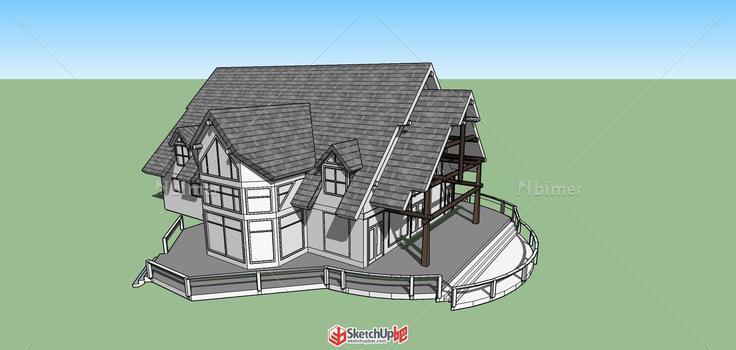 坡屋顶木屋模型一枚