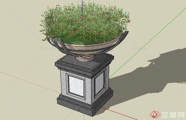 一款现代风格景观花钵带植物SketchUp(SU)3D模型
