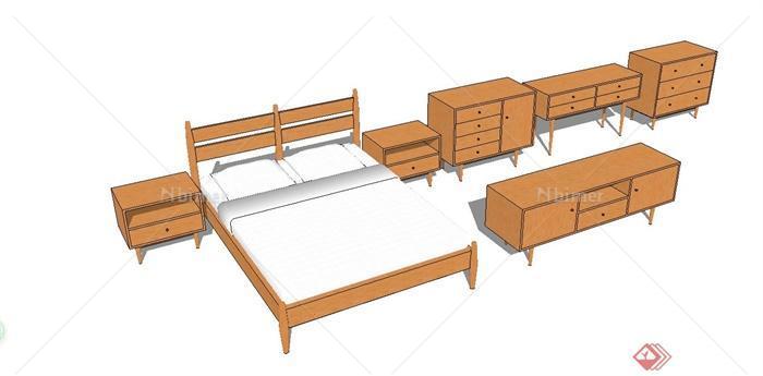 木质床以及收纳柜设计SU模型[原创]