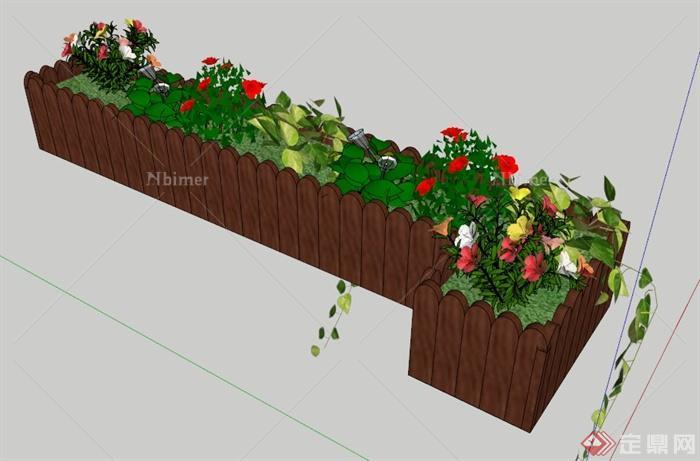 园林景观转角木制种植池花池su模型