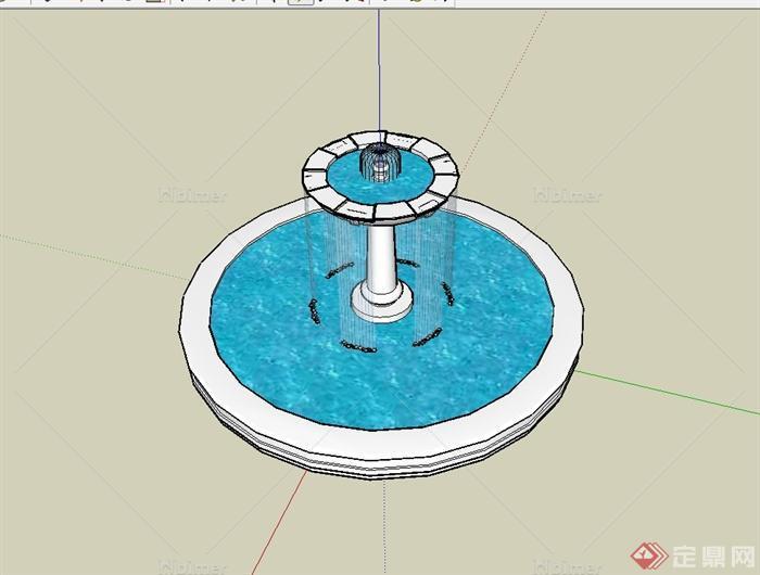 现代风格圆形水景喷泉设计SU模型[原创]