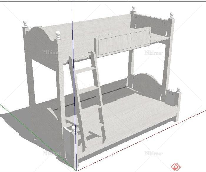 简约浅色调木质高低床su模型[原创]