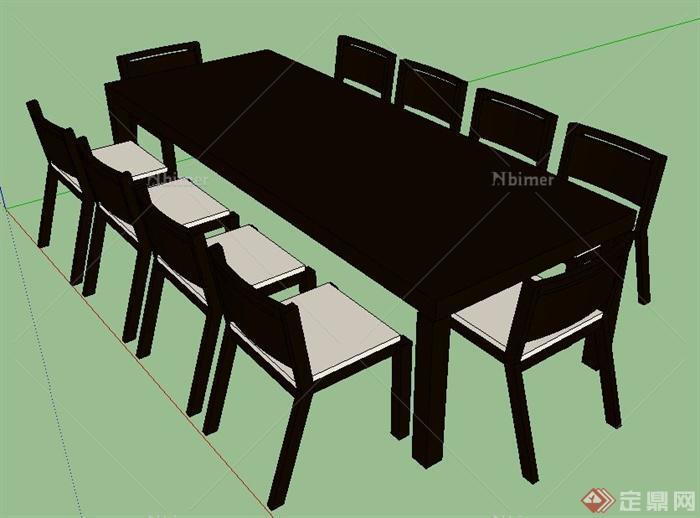 简约中式十人座桌椅su模型