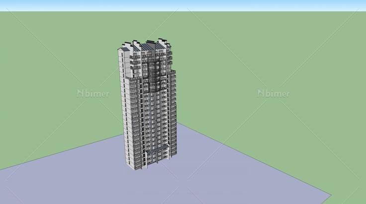 中式风格高层住宅(39771)su模型下载