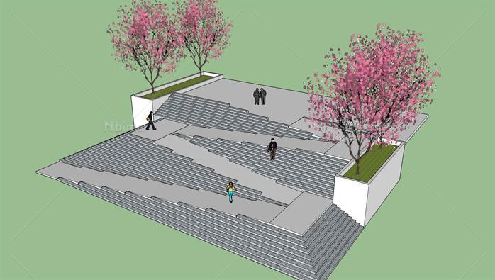 某广场台阶景观设计SU模型（结合残疾人坡道）[原