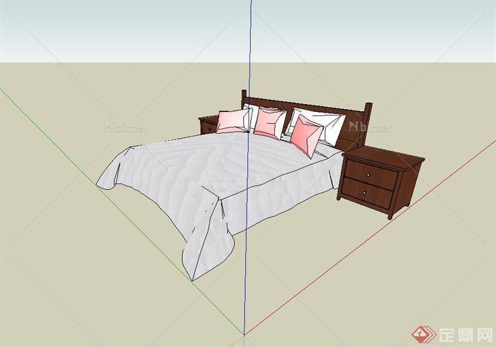 现代简约卧室床、床头柜设计su模型