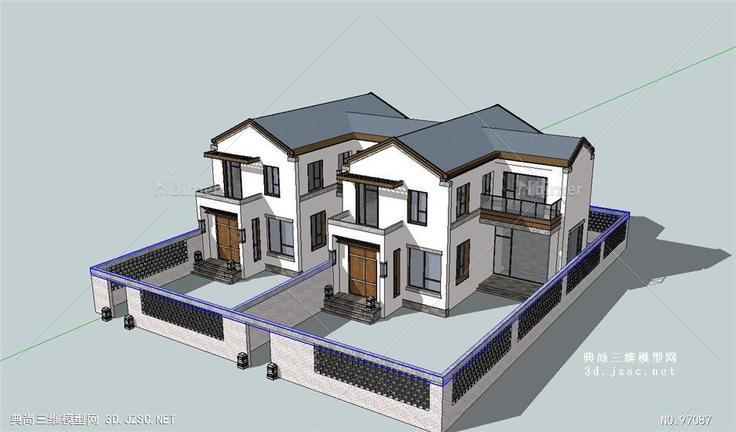 中式联排别墅住宅SU模型