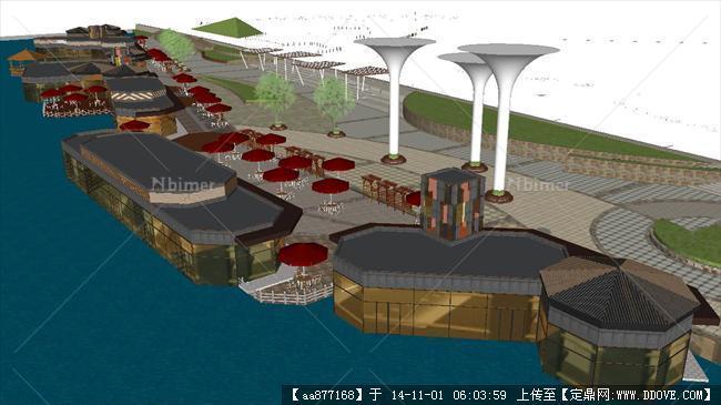 滨水餐饮商业街建筑方案精细SU设计模型