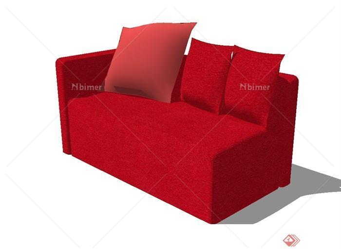 现代风格客厅红色沙发设计SU模型[原创]
