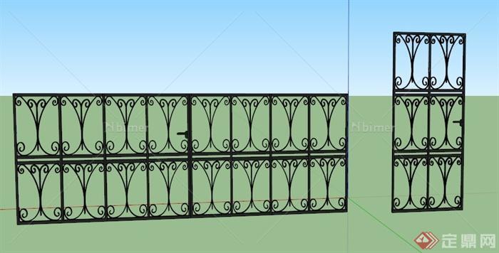 两款庭院式大门设计SU模型