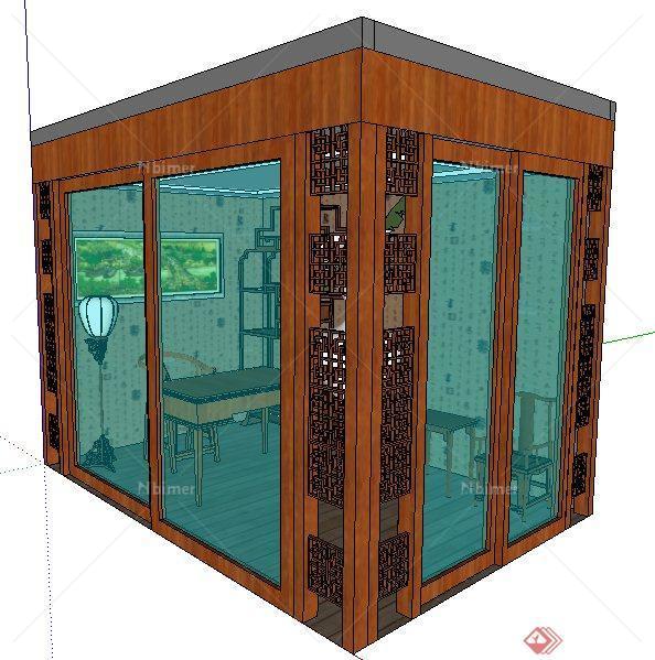 中式风格住宅书房室内设计su模型