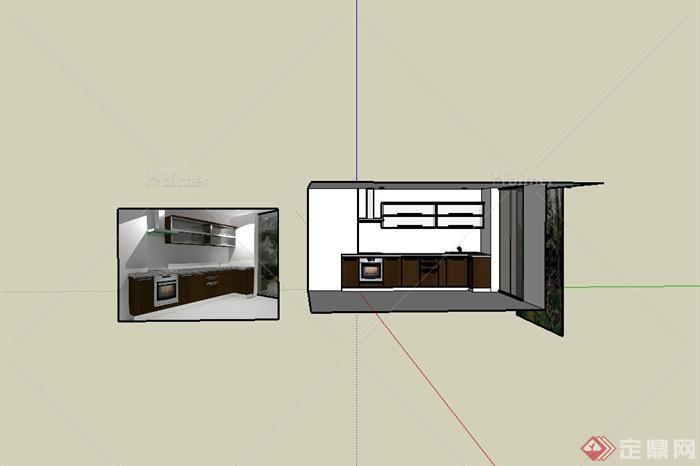 现代简单的厨房空间设计su模型[原创]