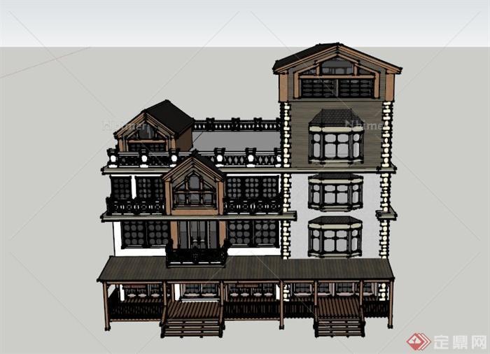 某欧式木制三层商业建筑设计SU模型