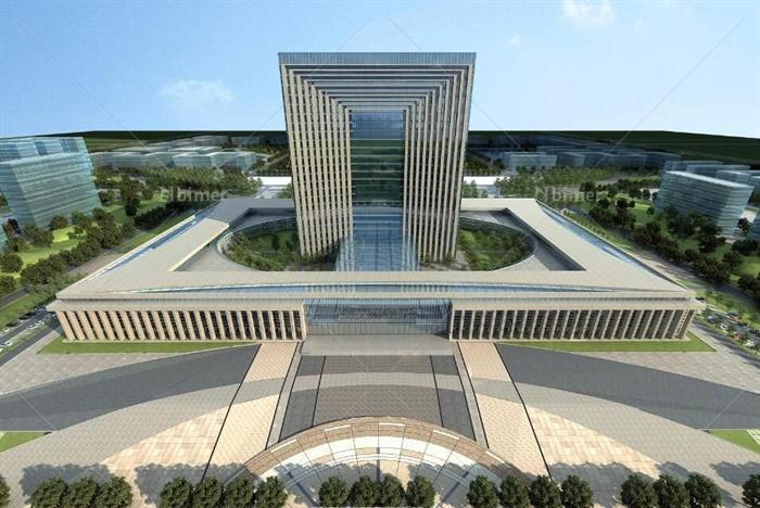 兰州某现代风格政府行政中心建筑设计SU模型含JP
