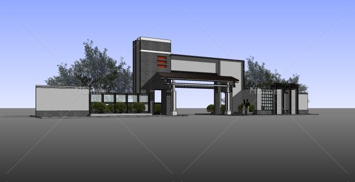 小区大门SketchUp模型提供下载带截图预览