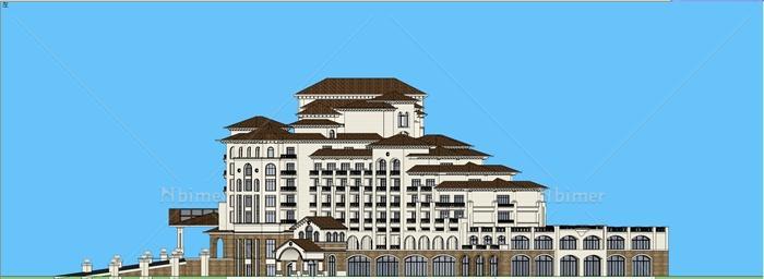 西班牙风格五星级酒店建筑设计su模型[原创]