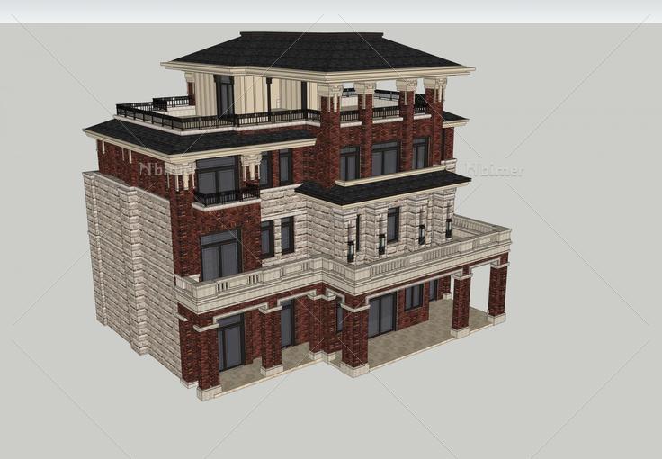 三层欧式别墅lm(141514)su模型下载