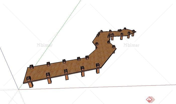 弯曲木栈道桥设计su模型